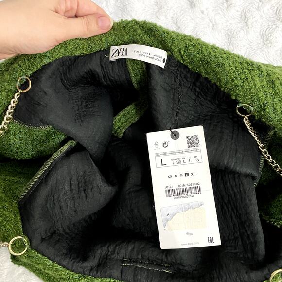 NEW Zara Blogger Favorite Moss Green Structured Chain Straps Bow Mini Dress L - Picture 8 of 12